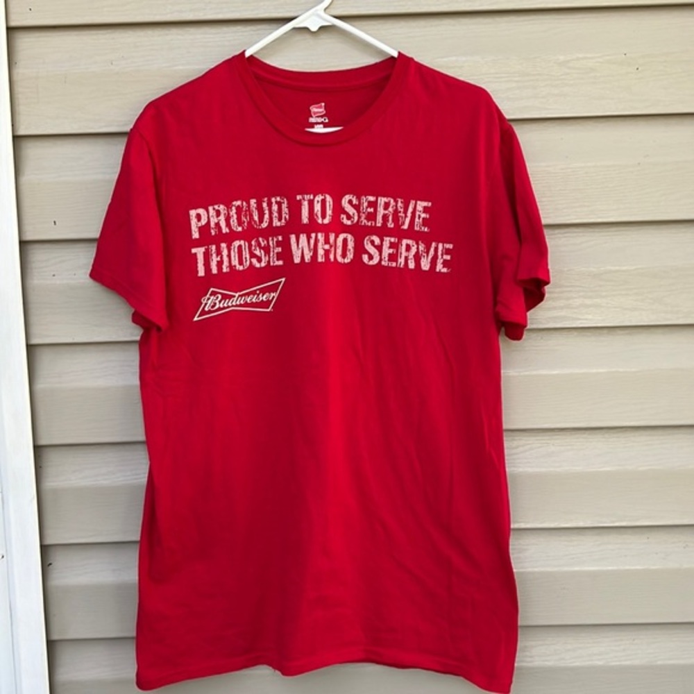 Budweiser mens red&white shortsleeve teeshirt $5/25